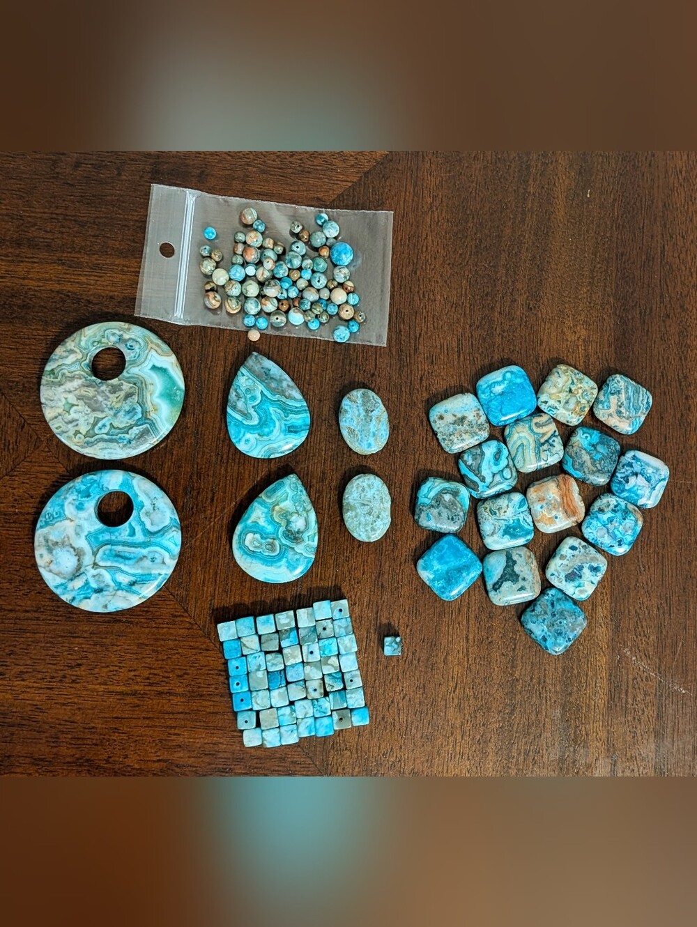 Blue Crazy Lace Agate Gemstones Lot of 4 Pendants plus Oval, Square, Cube, Round